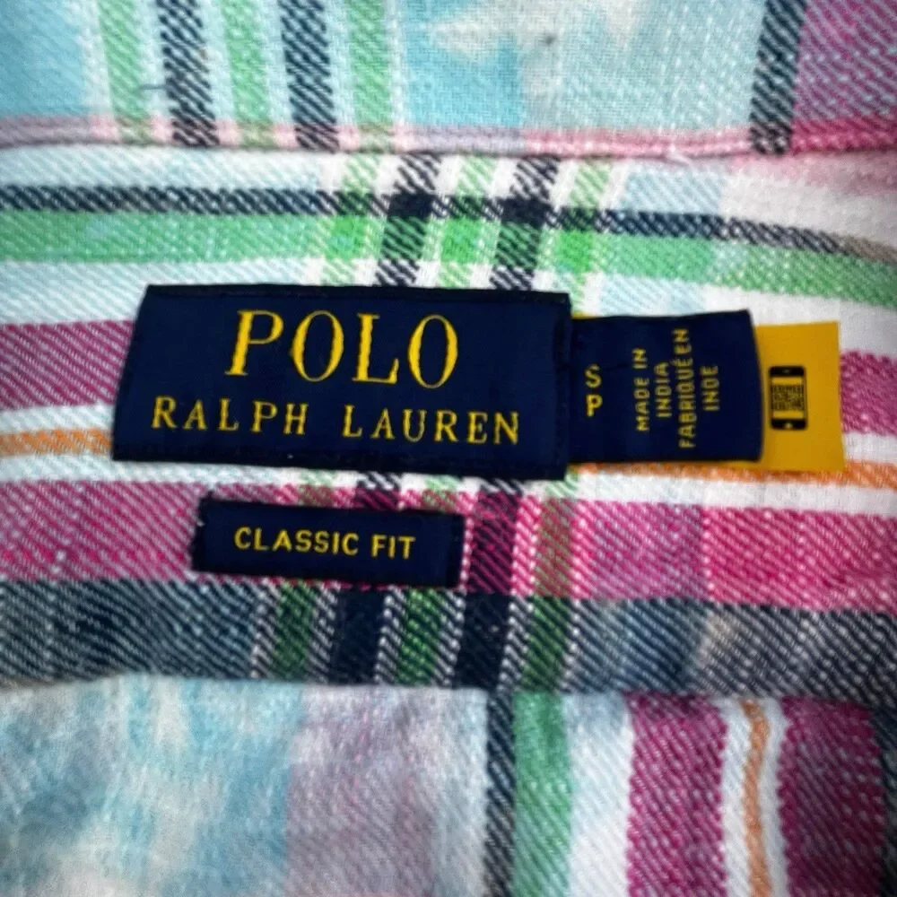 Polo Ralph Lauren Flannel Shirt Mens Small Loop Collar Plaid Chest Pockets